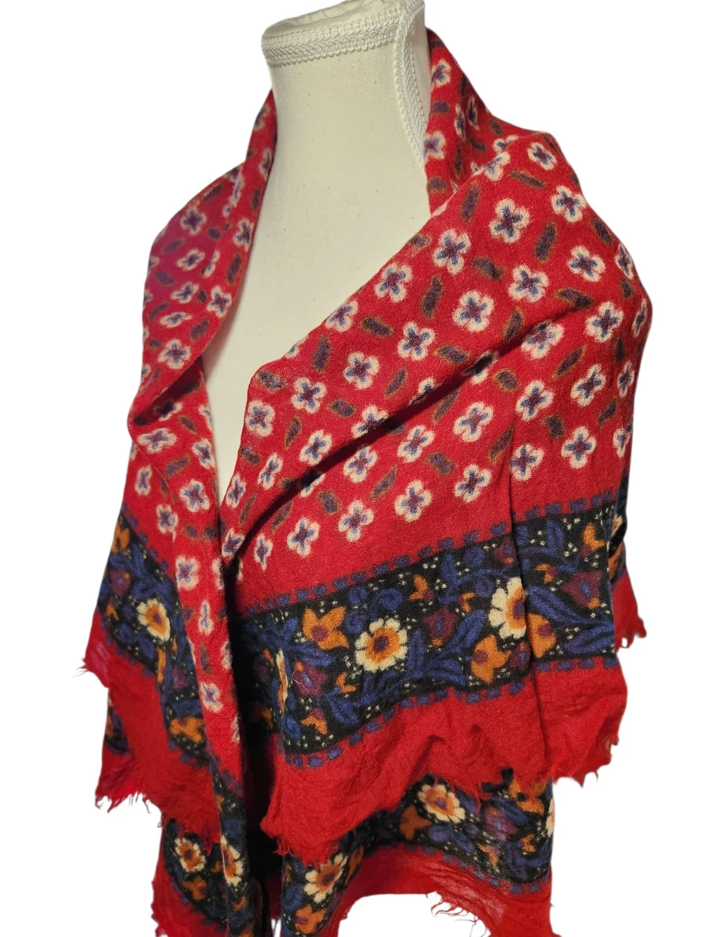 Vintage Yves Saint Laurent YSL Red Floral Wool Blend Square Scarf Shawl Wrap